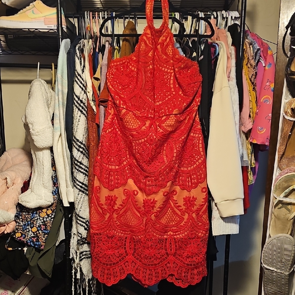 Lulu's Red Halter Backless Sundress